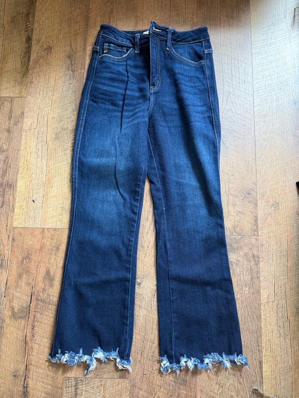 KanCan Dark Indigo Cropped Frayed-Hem Jeans - Picture 8 of 10